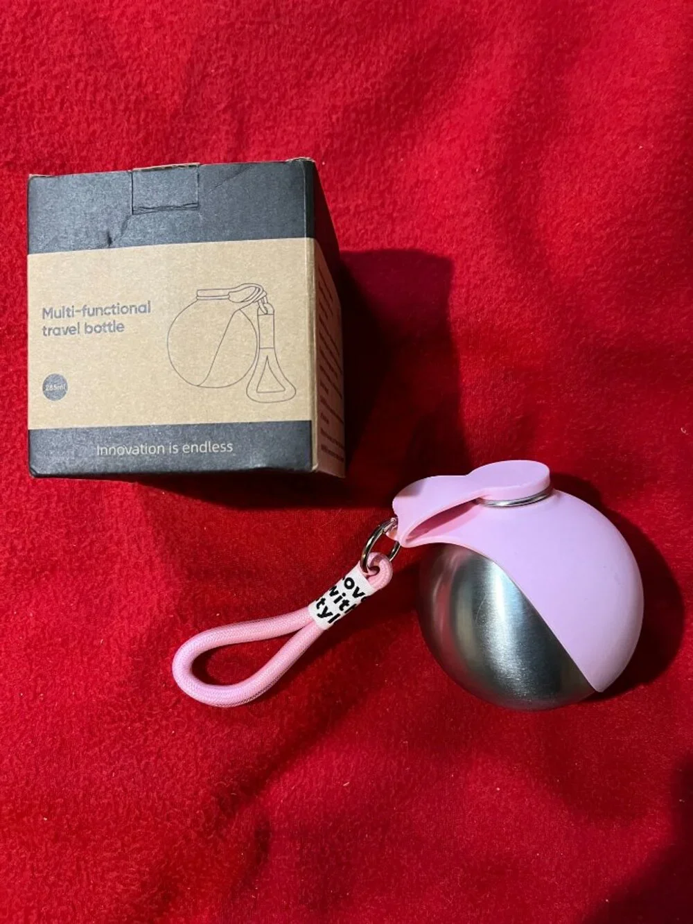 2-in-1 Portable Dog Water Bottle Bowl 10 oz Stainless Steel Pink NEW